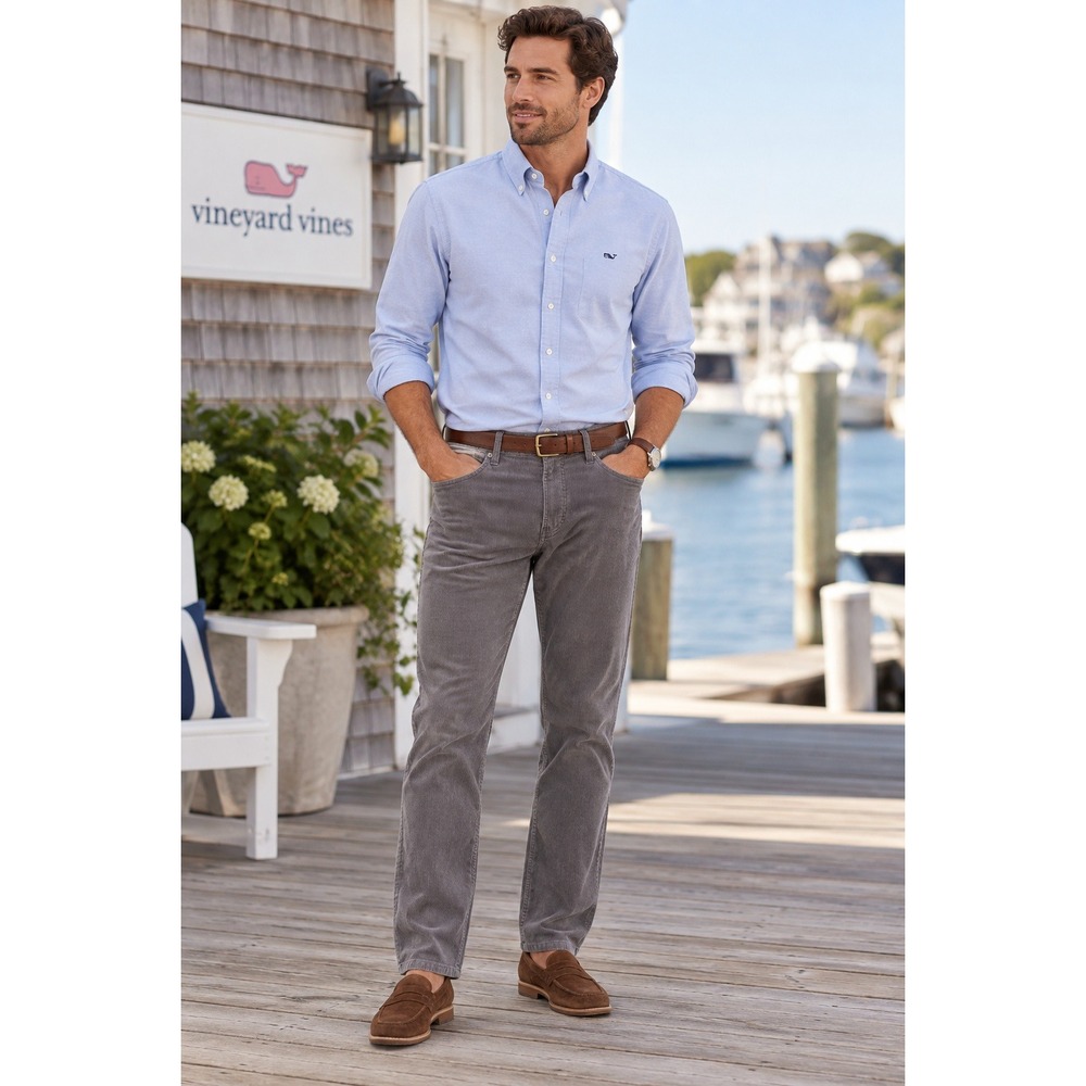 Vineyard Vines Mens Gray Corduroy 5-Pocket Straight Leg Pants 33x32